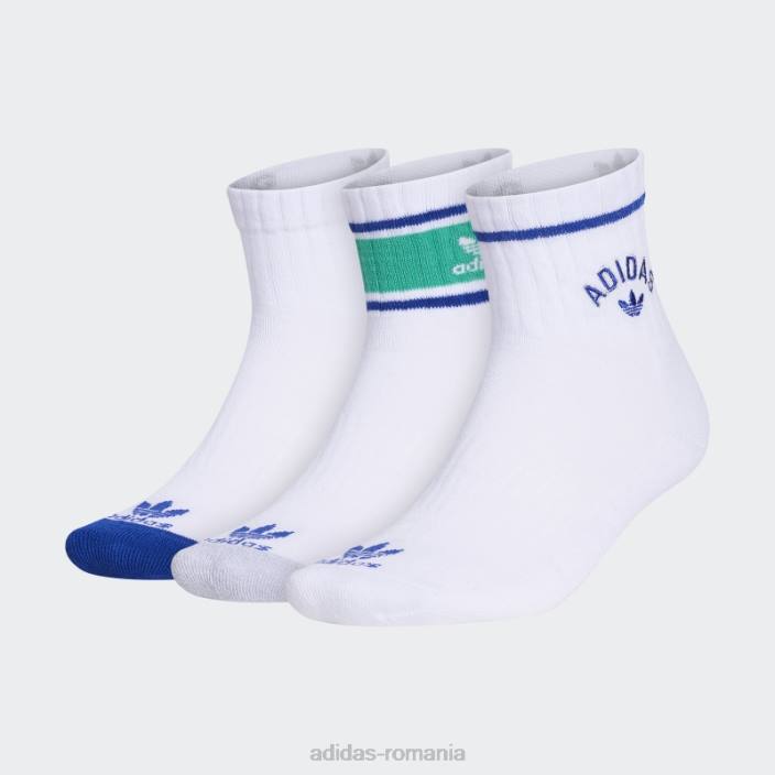Adidas șosete albe de sferturi noi de pregătire 3 perechi bărbați alb/albastru/verde 2JBN21754