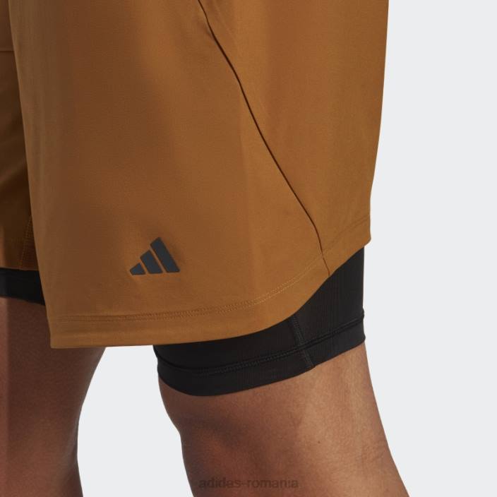 Adidas pantaloni scurți 2 în 1 pentru antrenament yoga bronz bărbați bronz/negru 2JBN21113