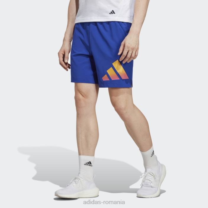Adidas pantaloni scurți de antrenament cu 3 dungi cu iconițe de tren albastru bărbați albastru 2JBN21119