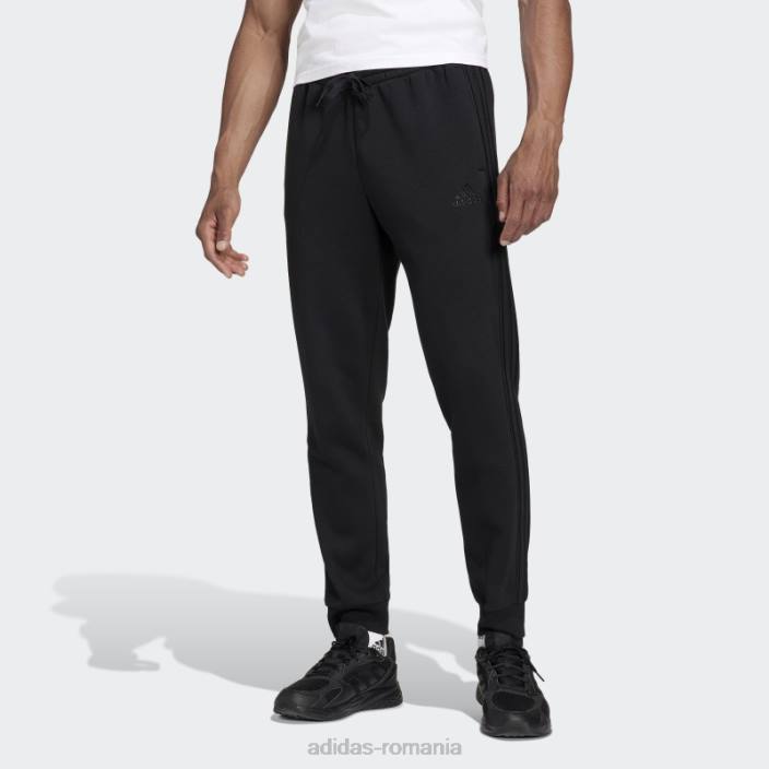 Adidas pantaloni negri cu 3 dungi, French terry, cu manșete conice bărbați negru 2JBN21305
