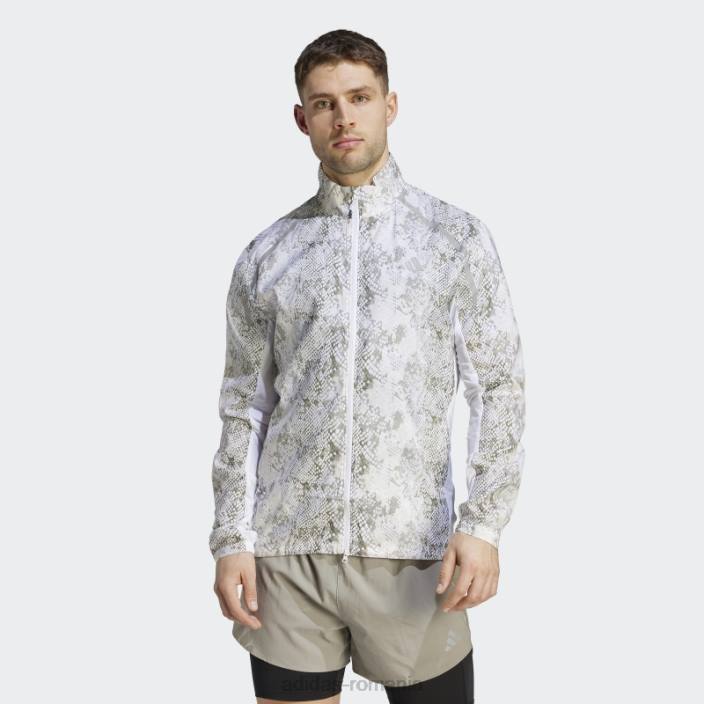 Adidas geacă maraton cu imprimeu peste tot alb bărbați alb/aluminiu/argintiu/măsliniu 2JBN4897