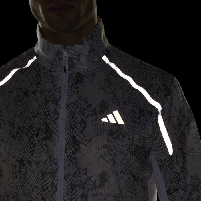 Adidas geacă maraton cu imprimeu peste tot alb bărbați alb/aluminiu/argintiu/măsliniu 2JBN4897