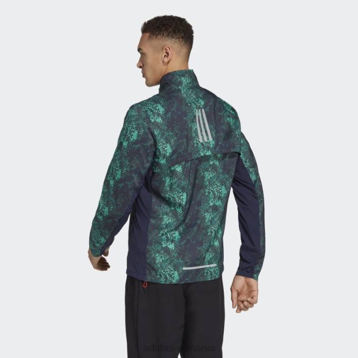 Adidas jachetă neagră de maraton cu imprimeu peste tot bărbați negru/verde/verde curte/cerneală 2JBN5074