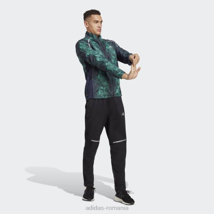 Adidas jachetă neagră de maraton cu imprimeu peste tot bărbați negru/verde/verde curte/cerneală 2JBN5074