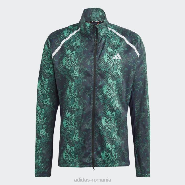 Adidas jachetă neagră de maraton cu imprimeu peste tot bărbați negru/verde/verde curte/cerneală 2JBN5074