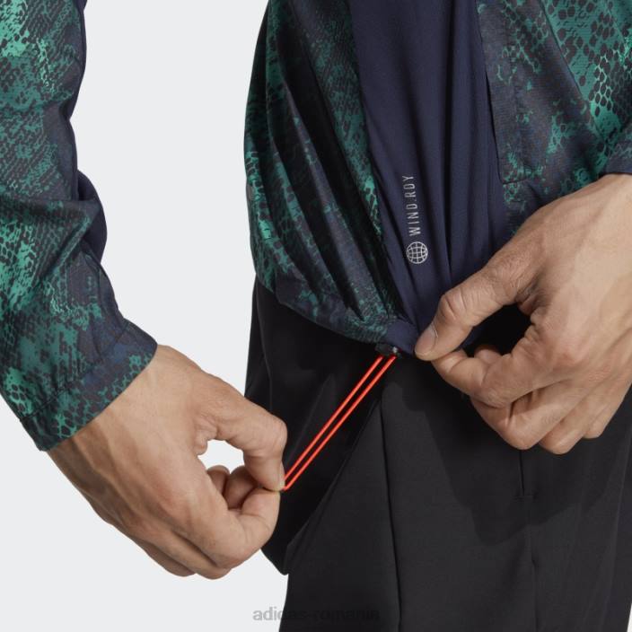 Adidas jachetă neagră de maraton cu imprimeu peste tot bărbați negru/verde/verde curte/cerneală 2JBN5074