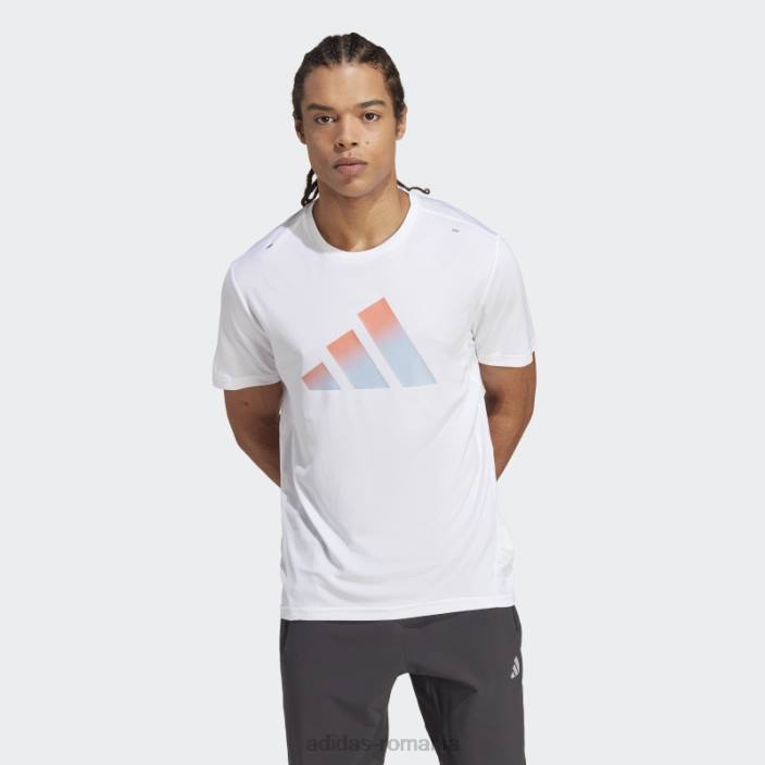 Adidas tricou cu logo cu 3 bare cu icoane albe ale alergării bărbați alb 2JBN14098