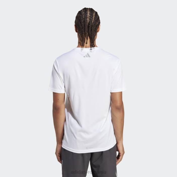 Adidas tricou cu logo cu 3 bare cu icoane albe ale alergării bărbați alb 2JBN14098