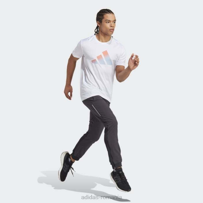 Adidas tricou cu logo cu 3 bare cu icoane albe ale alergării bărbați alb 2JBN14098