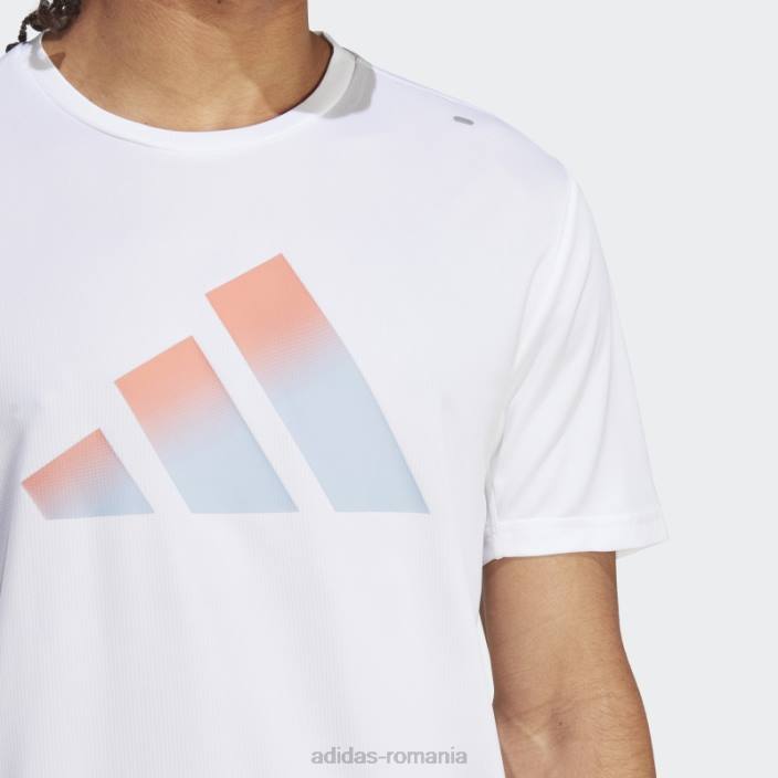 Adidas tricou cu logo cu 3 bare cu icoane albe ale alergării bărbați alb 2JBN14098