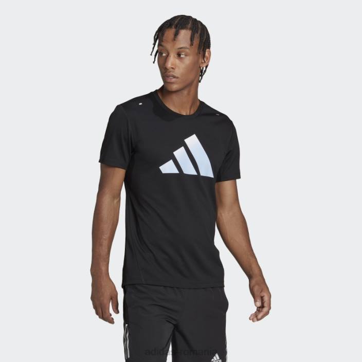 Adidas tricou cu logo-ul negru cu icoane ale alergării cu 3 bare adidas bărbați negru 2JBN14319