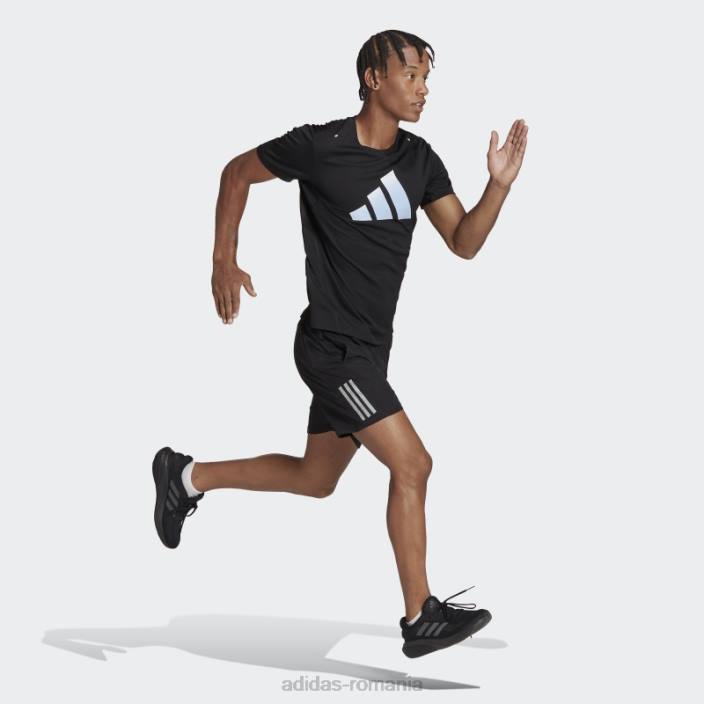 Adidas tricou cu logo-ul negru cu icoane ale alergării cu 3 bare adidas bărbați negru 2JBN14319