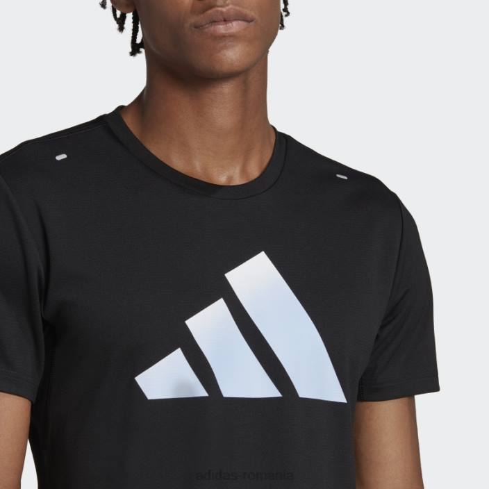 Adidas tricou cu logo-ul negru cu icoane ale alergării cu 3 bare adidas bărbați negru 2JBN14319