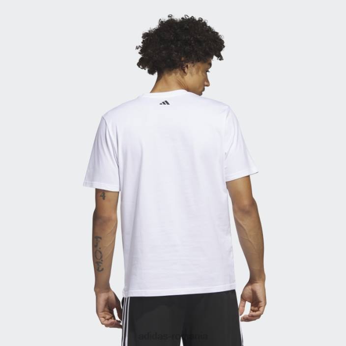 Adidas Tricou grafic pentru baschet cu dungi alb bărbați alb 2JBN5174