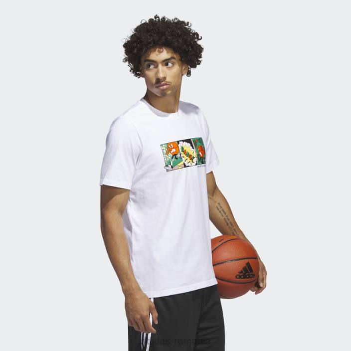 Adidas Tricou grafic pentru baschet cu dungi alb bărbați alb 2JBN5174