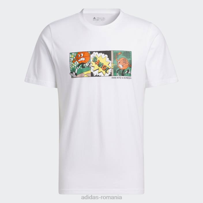 Adidas Tricou grafic pentru baschet cu dungi alb bărbați alb 2JBN5174