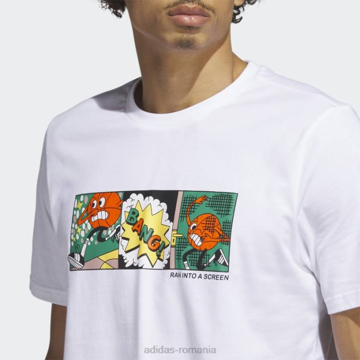 Adidas Tricou grafic pentru baschet cu dungi alb bărbați alb 2JBN5174