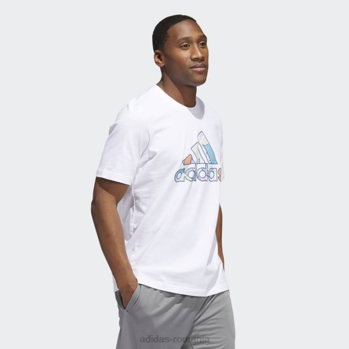 Adidas insigna albă botg de tricou grafic sport bărbați alb/albastru alterat/verde 2JBN6557