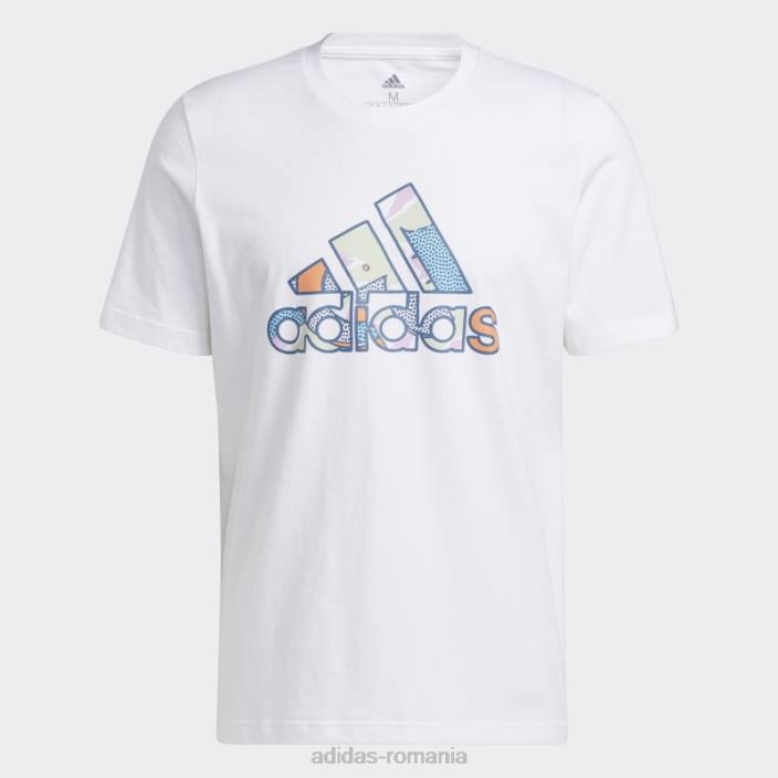 Adidas insigna albă botg de tricou grafic sport bărbați alb/albastru alterat/verde 2JBN6557