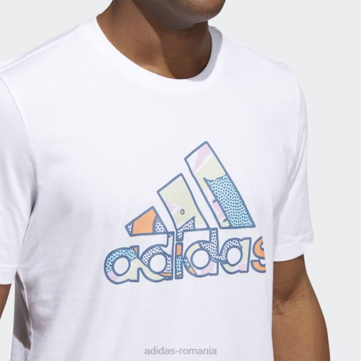 Adidas insigna albă botg de tricou grafic sport bărbați alb/albastru alterat/verde 2JBN6557