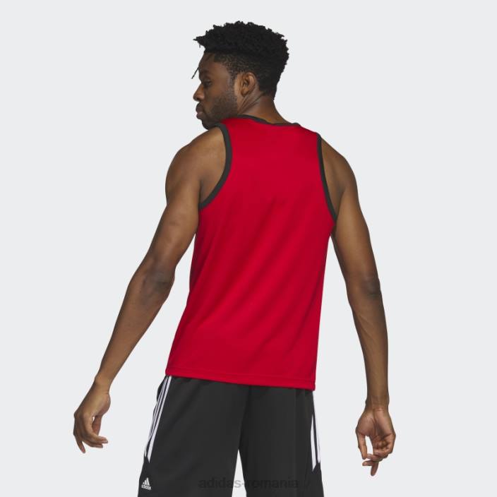 Adidas maiou de baschet de modă stacojiu cu 3 dungi bărbați stacojiu/negru 2JBN5337
