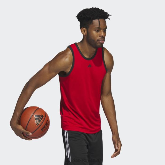 Adidas maiou de baschet de modă stacojiu cu 3 dungi bărbați stacojiu/negru 2JBN5337