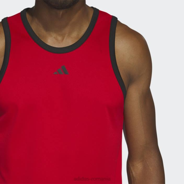 Adidas maiou de baschet de modă stacojiu cu 3 dungi bărbați stacojiu/negru 2JBN5337