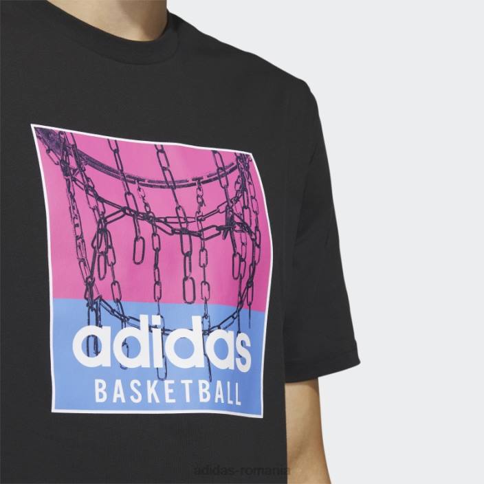 Adidas tricou grafic pentru baschet cu lanț negru bărbați negru 2JBN5473