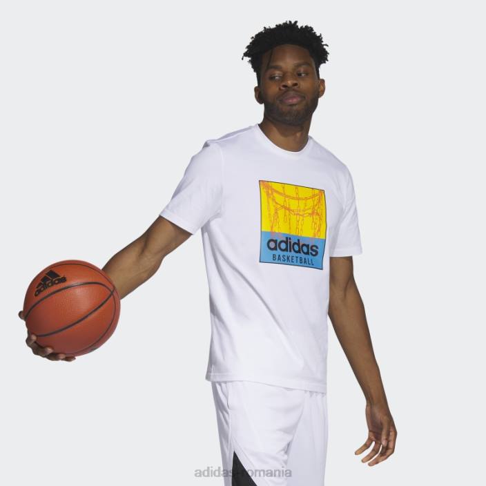 Adidas tricou grafic pentru baschet cu plasă albă adidas bărbați alb 2JBN5235