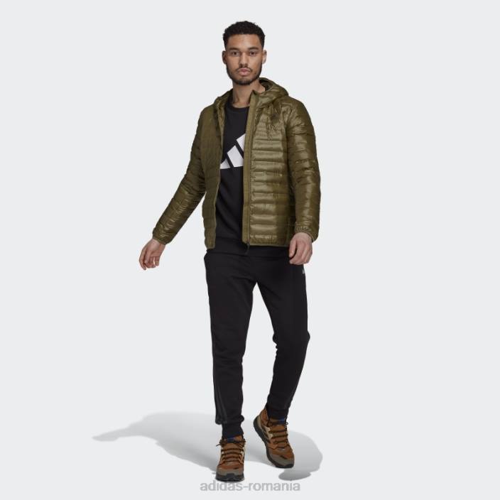 Adidas jachetă de puf cu glugă olive varilite bărbați măsline 2JBN13847