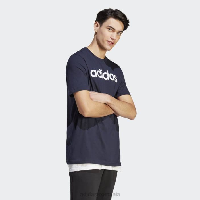 Adidas Essentials tricou cu logo liniar brodat tricou cu cerneală bărbați cerneală/alb 2JBN787