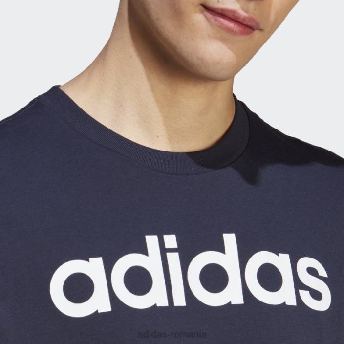 Adidas Essentials tricou cu logo liniar brodat tricou cu cerneală bărbați cerneală/alb 2JBN787