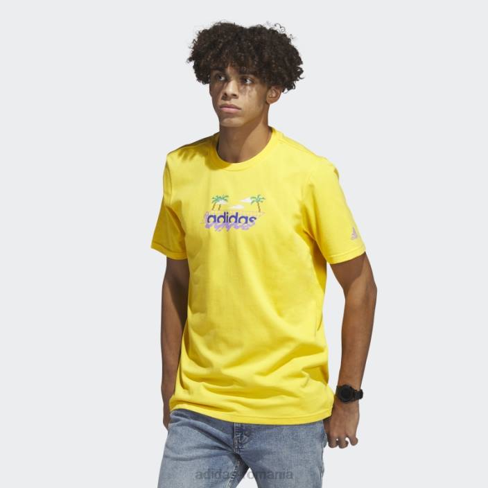 Adidas Tricou grafic cu mânecă scurtă liniar de plajă auriu bărbați aur 2JBN5681