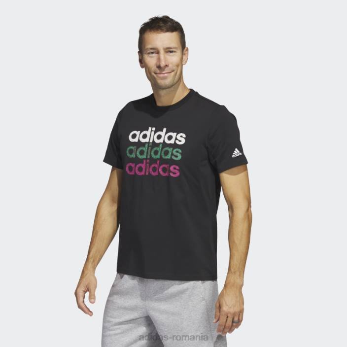 Adidas Tricou grafic negru multiliniar pentru îmbrăcăminte sport (mânecă scurtă) bărbați negru 2JBN5609