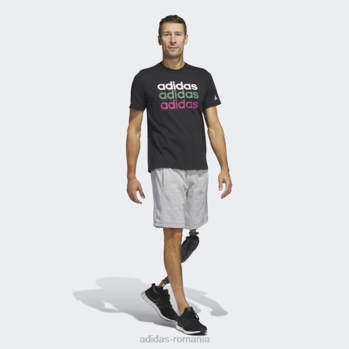 Adidas Tricou grafic negru multiliniar pentru îmbrăcăminte sport (mânecă scurtă) bărbați negru 2JBN5609