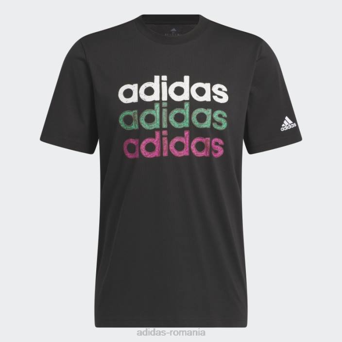 Adidas Tricou grafic negru multiliniar pentru îmbrăcăminte sport (mânecă scurtă) bărbați negru 2JBN5609