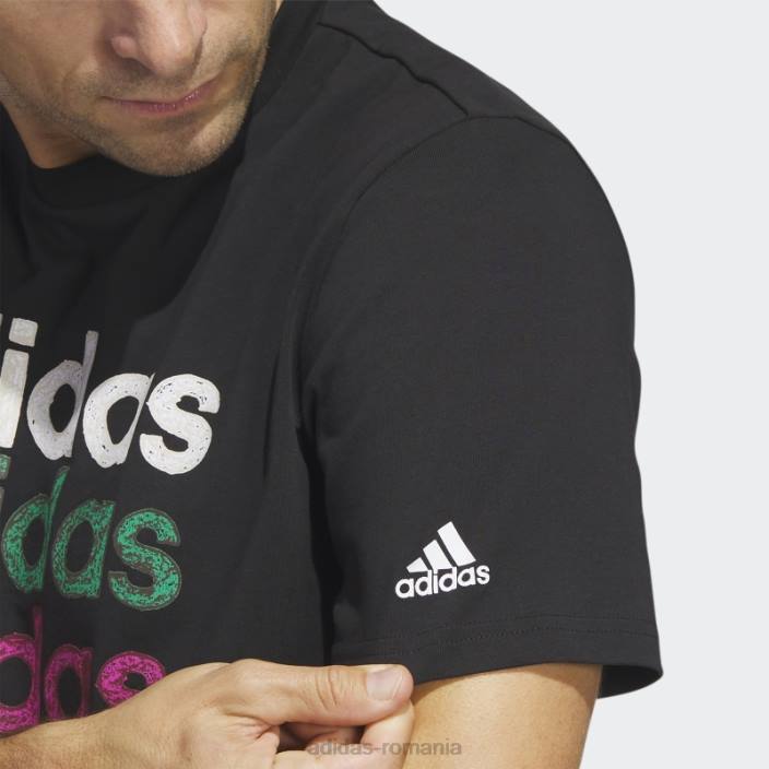 Adidas Tricou grafic negru multiliniar pentru îmbrăcăminte sport (mânecă scurtă) bărbați negru 2JBN5609