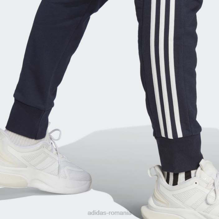 Adidas essentials french terry manșetă conică pantaloni cu 3 dungi alb elegant bărbați cerneală/alb 2JBN5517