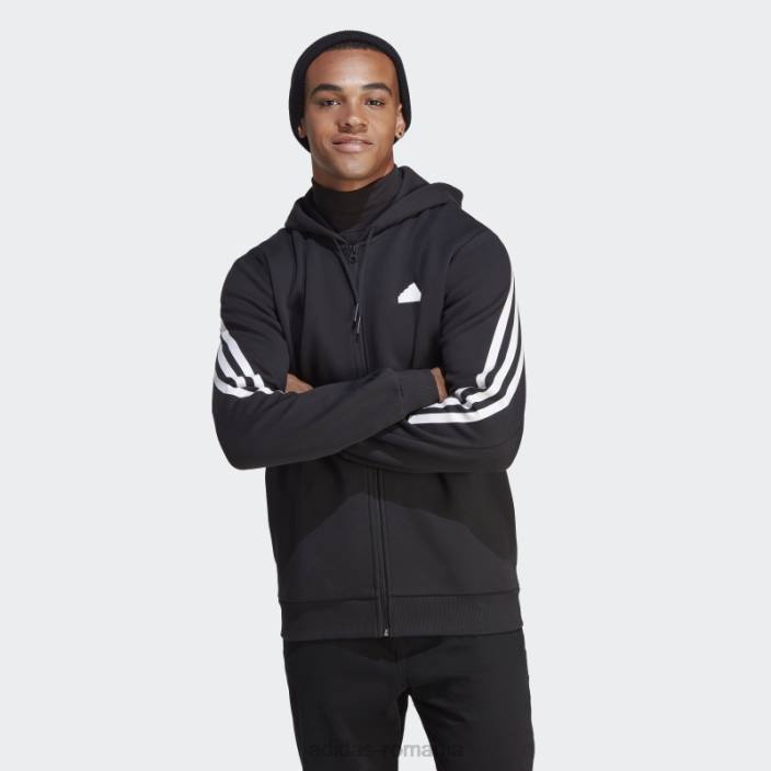Adidas future icons hanorac negru cu fermoar complet cu 3 dungi bărbați alb negru 2JBN5840