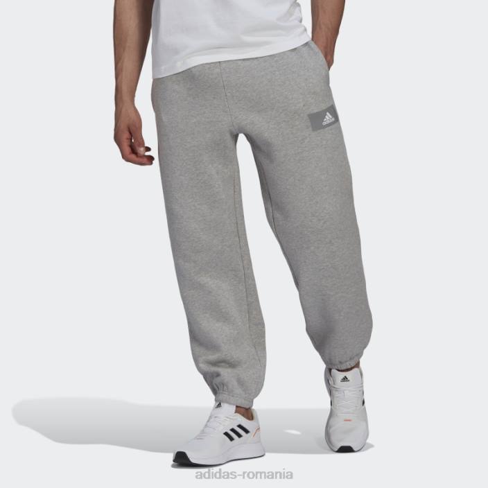 Adidas gri mediu essentials feelvivid fleece din bumbac pantaloni de trening cu picioare drepte bărbați gri mediu 2JBN7006