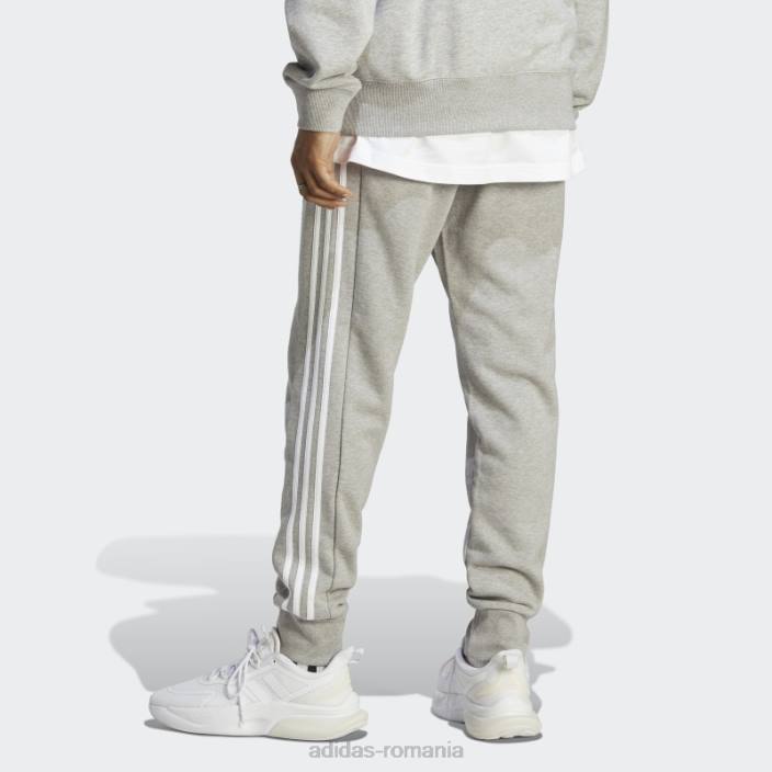 Adidas gri mediu essentials french terry manșetă conică pantaloni cu 3 dungi adidas bărbați gri mediu/alb 2JBN5577