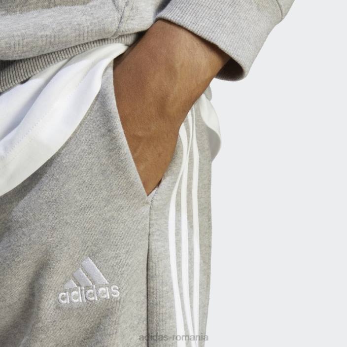Adidas gri mediu essentials french terry manșetă conică pantaloni cu 3 dungi adidas bărbați gri mediu/alb 2JBN5577