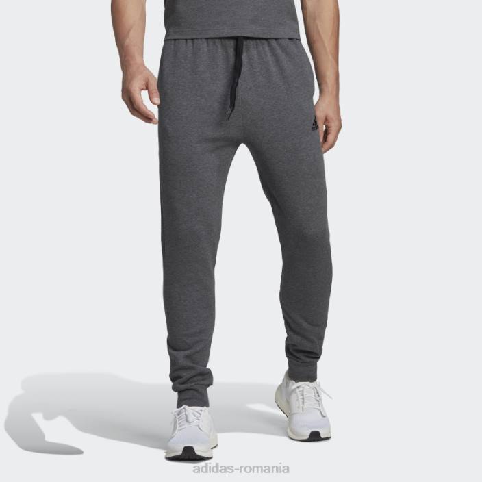 Adidas gri închis heather essentials fleece pantaloni conici obișnuiți adidas bărbați gri închis negru/negru 2JBN981