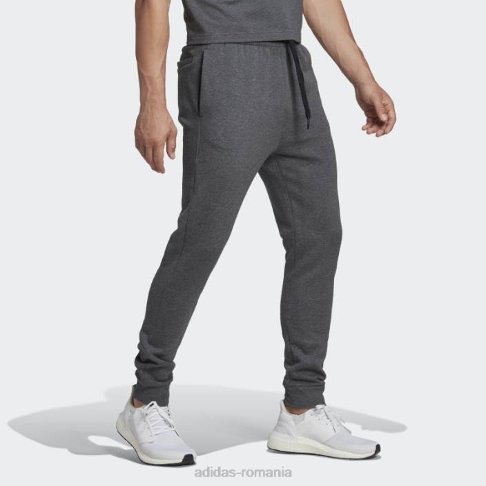 Adidas gri închis heather essentials fleece pantaloni conici obișnuiți adidas bărbați gri închis negru/negru 2JBN981