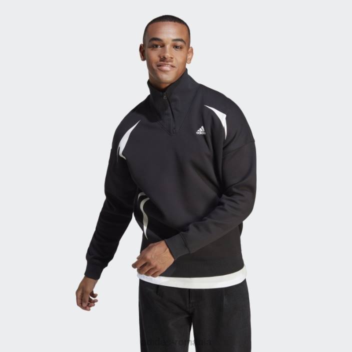 Adidas hanorac colorblock cu fermoar sfert alb fierbinte bărbați alb negru 2JBN910