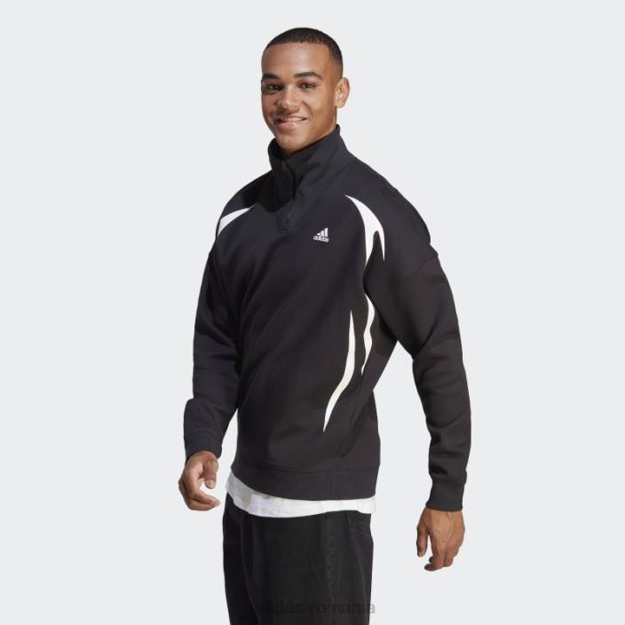 Adidas hanorac colorblock cu fermoar sfert alb fierbinte bărbați alb negru 2JBN910