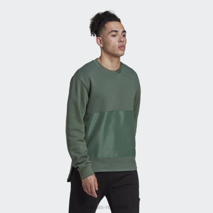 Adidas hanorac crew țesut fleece oxid verde bărbați oxid verde 2JBN6980