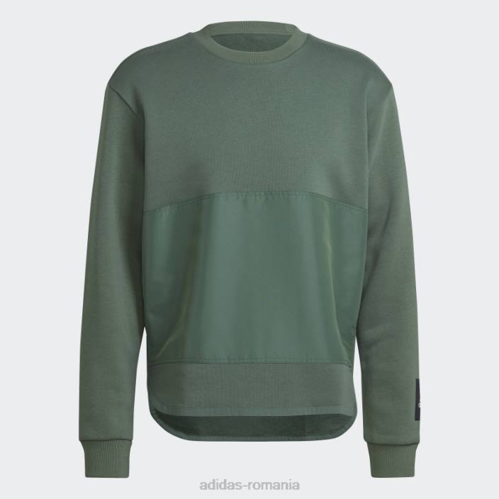 Adidas hanorac crew țesut fleece oxid verde bărbați oxid verde 2JBN6980