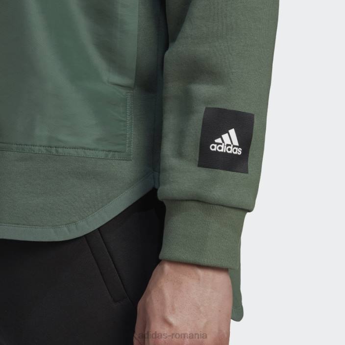 Adidas hanorac crew țesut fleece oxid verde bărbați oxid verde 2JBN6980