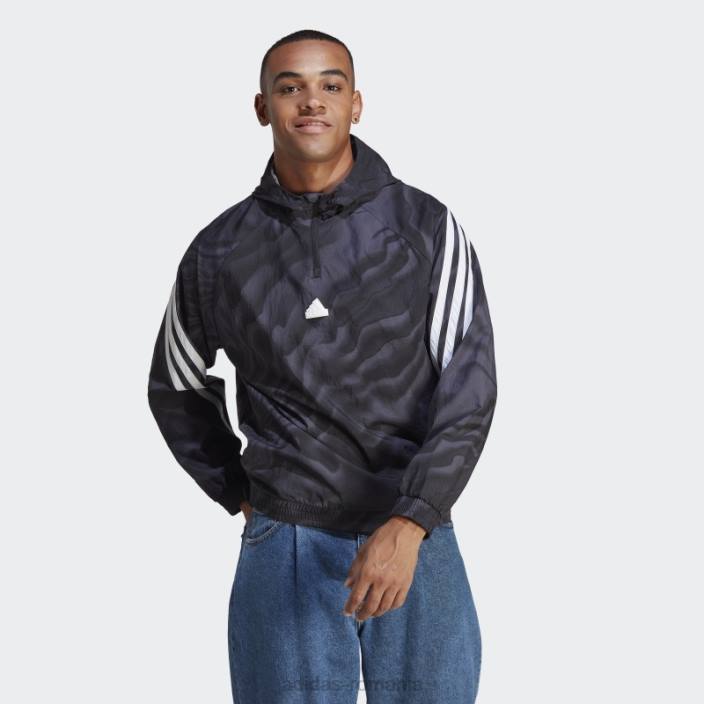 Adidas hanorac cu capota cu imprimeu cu icoane ale viitorului negru bărbați negru 2JBN5639